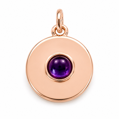 Genuine 9ct  9K 375 Yellow, Rose or White Gold 12mm Cabochon Purple Amethyst Disc round circle pendant