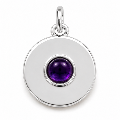 Genuine 9ct  9K 375 Yellow, Rose or White Gold 12mm Cabochon Purple Amethyst Disc round circle pendant