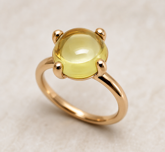 Genuine 9ct 9K 375 Yellow, Rose or White Gold Cabochon Lemon Quartz Stackable Stacker Ring - Choose your ring size H to P