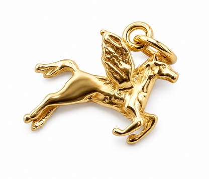Genuine Sterling Silver or 9ct Yellow Gold 3D PEGASUS Winged Flying Horse Pendant Charm