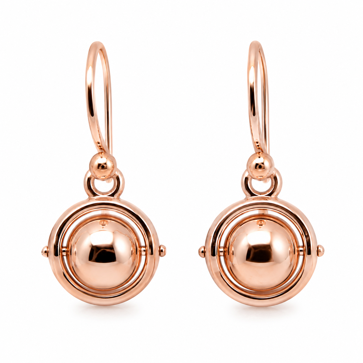 Genuine 9ct 9k 375 Yellow, Rose or White Gold Spinning Ball Drop Earrings
