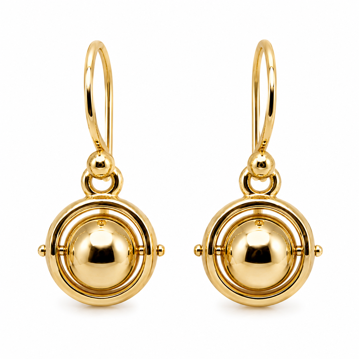 Genuine 9ct 9k 375 Yellow, Rose or White Gold Spinning Ball Drop Earrings