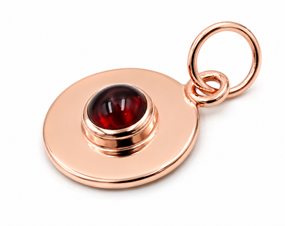 Genuine 9ct 9k 375 Yellow, Rose or White Gold 12mm Cabochon Red Garnet Disc round circle pendant