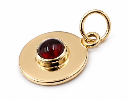 Genuine 9ct 9k 375 Yellow, Rose or White Gold 12mm Cabochon Red Garnet Disc round circle pendant