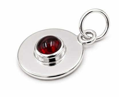 Genuine 9ct 9k 375 Yellow, Rose or White Gold 12mm Cabochon Red Garnet Disc round circle pendant