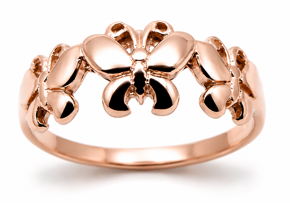 Genuine Solid 9ct 9K 375 Yellow, Rose or White Gold Butterfly Ring Choose Size