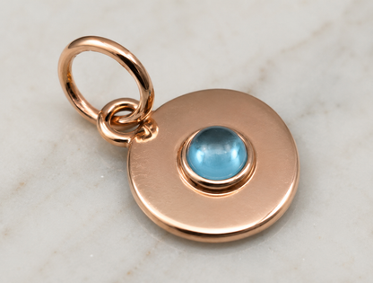 Genuine 9ct 9K 375 Yellow, Rose or White Gold 12mm Cabochon Topaz disc round circle pendant