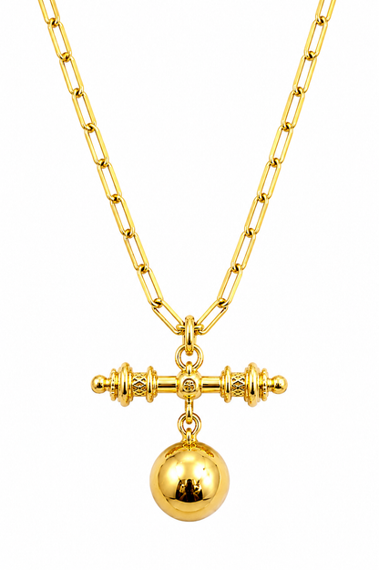 Genuine Solid 9ct 9k 375 Yellow, Rose or White Gold 16mm Ball Pendant with T-Bar + 50cm Paperclip Chain