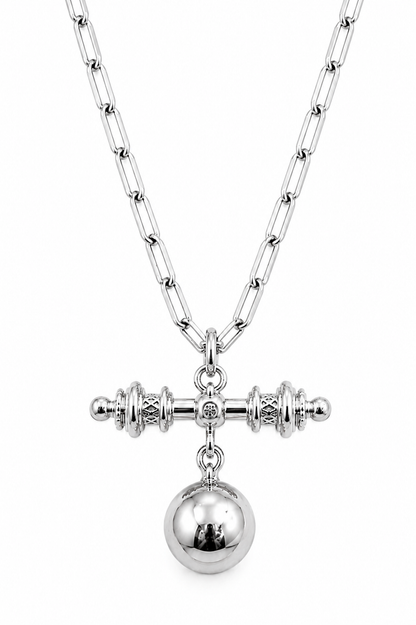 Genuine Solid 9ct 9k 375 Yellow, Rose or White Gold 16mm Ball Pendant with T-Bar + 50cm Paperclip Chain
