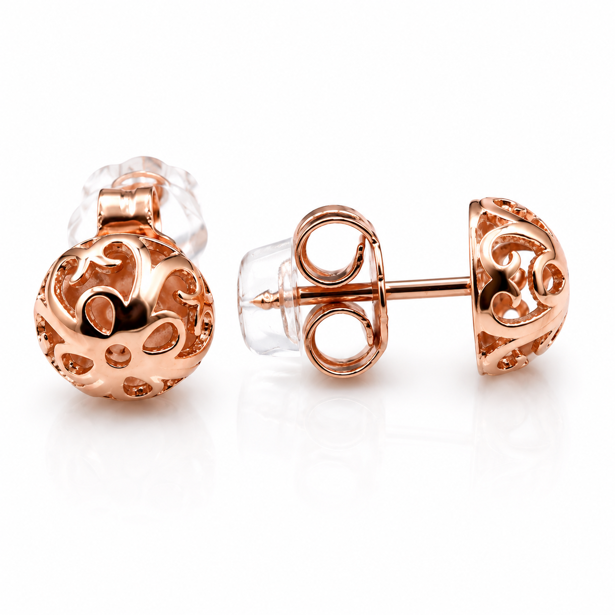 Genuine 9ct 9k 375 Yellow, Rose or White Gold 8mm Filigree Stud Half Ball Earring