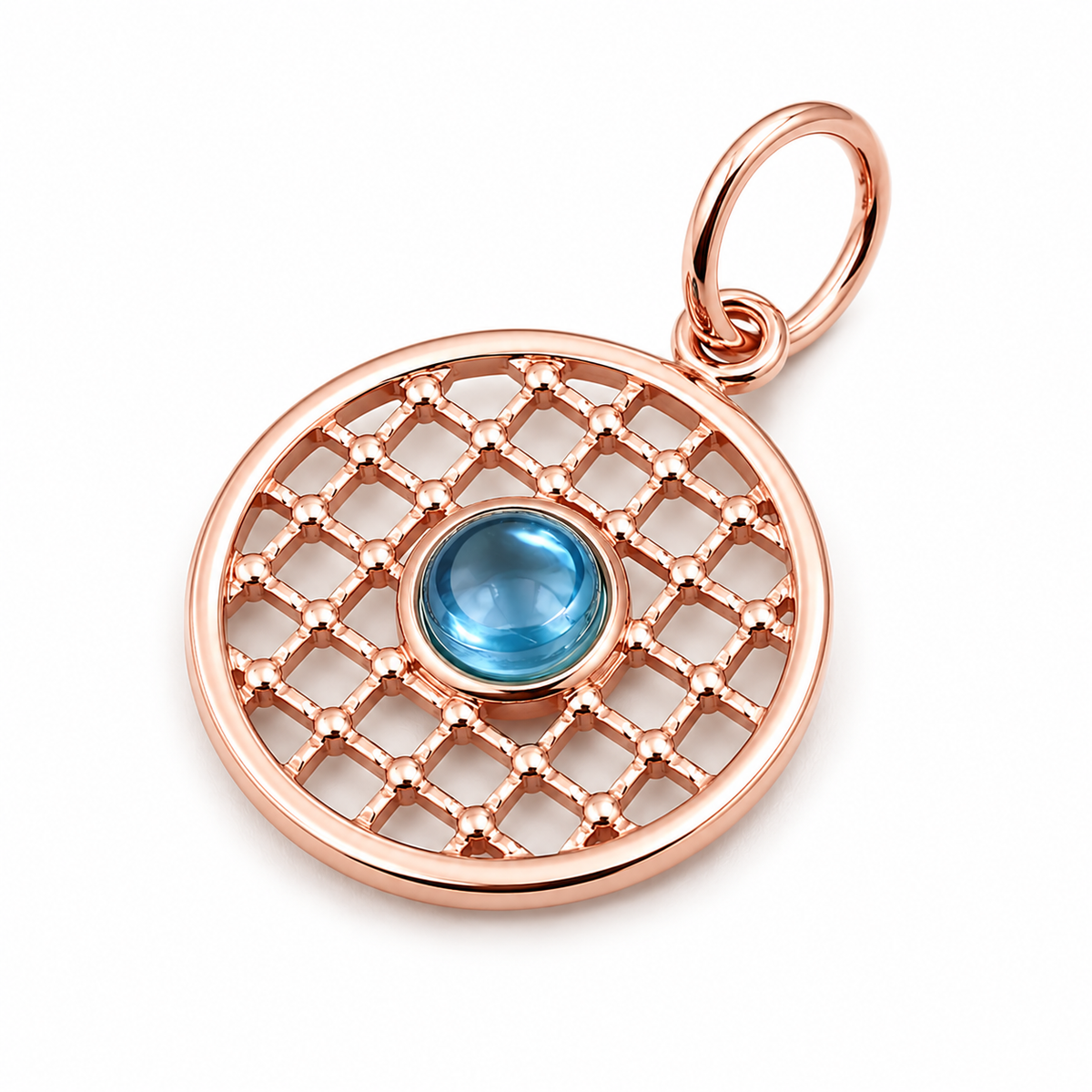 Genuine 9ct 9K 375 Yellow, Rose or White Gold 13.5mm Cabochon Topaz Filigree disc round circle pendant