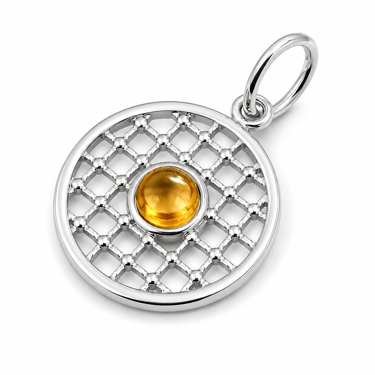 Genuine 9ct 9k 375 Yellow, Rose or White Gold 13.5mm Cabochon Citrine Filigree disc round circle pendant