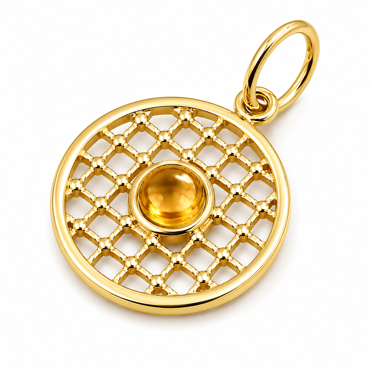 Genuine 9ct 9k 375 Yellow, Rose or White Gold 13.5mm Cabochon Citrine Filigree disc round circle pendant