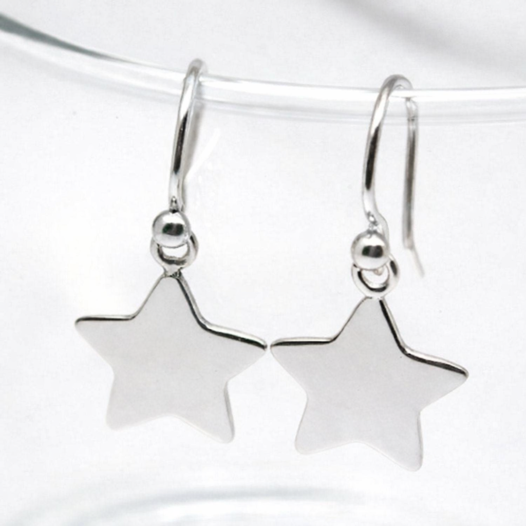 Genuine 9ct 9k 375 Yellow, Rose or White Gold Dangle Hook Star Flat Disc Earrings