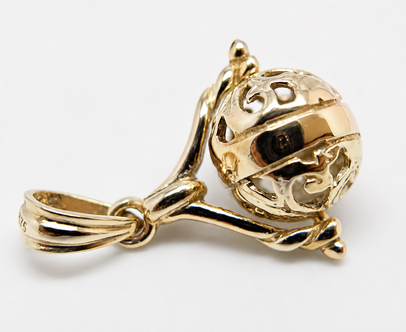 Genuine 9kt 9ct 375 Solid Yellow, Rose Or White Gold 10mm Filigree Ball Spinner Pendant