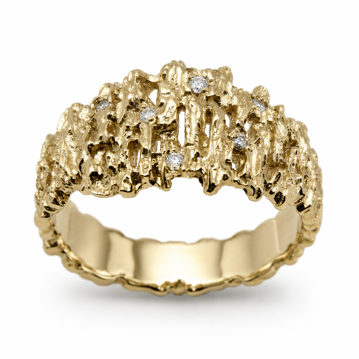 Kaedesigns Genuine 10ct 10K White, Rose Or Yellow Gold Diamond Nugget Ring
