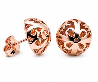 Kaedesigns 9ct 9k 375 Yellow, Rose or White Gold Half Ball 12mm Stud Filigree Earrings