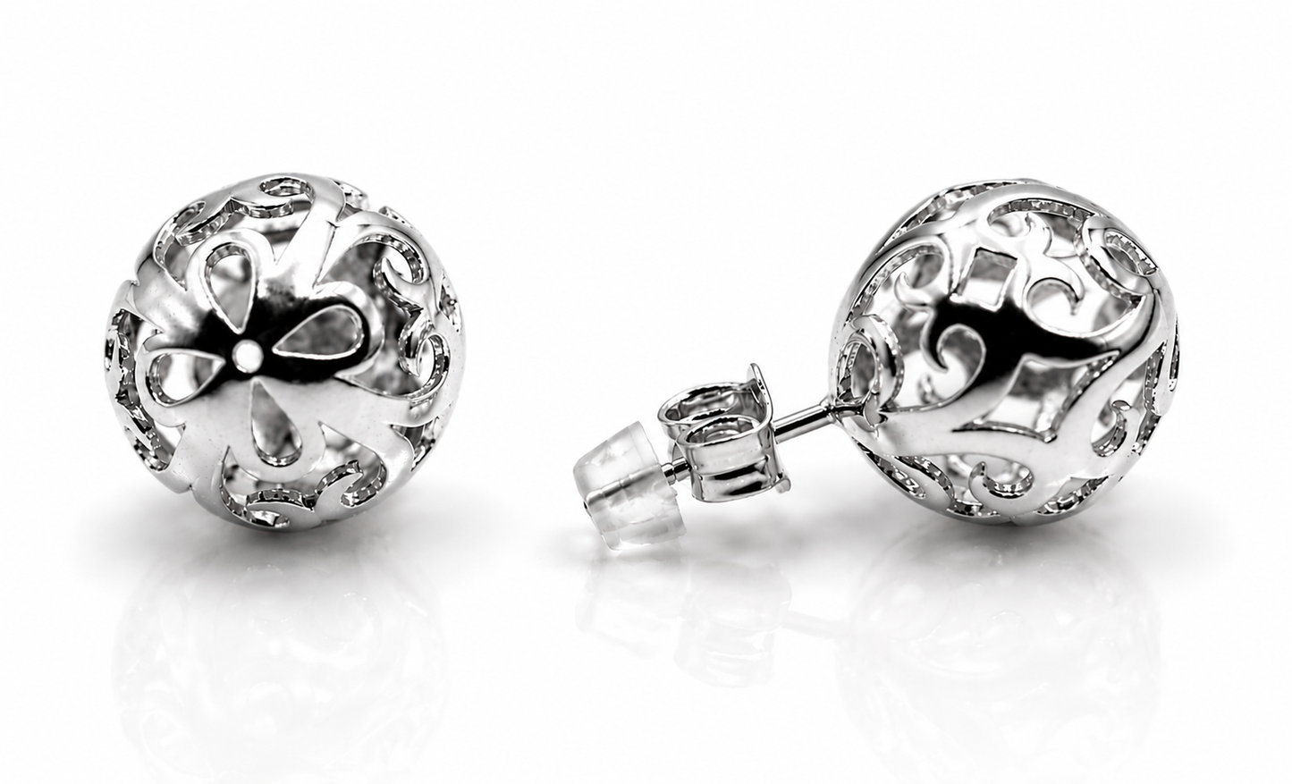 Genuine 9ct 9K 375 Solid Yellow, Rose or White Gold 10mm, 12mm or 14mm Filigree Stud Ball Earrings