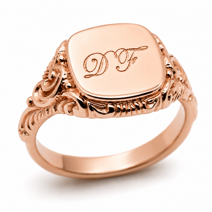 Size S Genuine 9ct 9k Yellow, Rose or White Gold Square Engraved With Your Initials Signet Ring 335