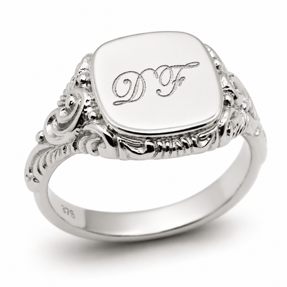 Size S Genuine 9ct 9k Yellow, Rose or White Gold Square Engraved With Your Initials Signet Ring 335