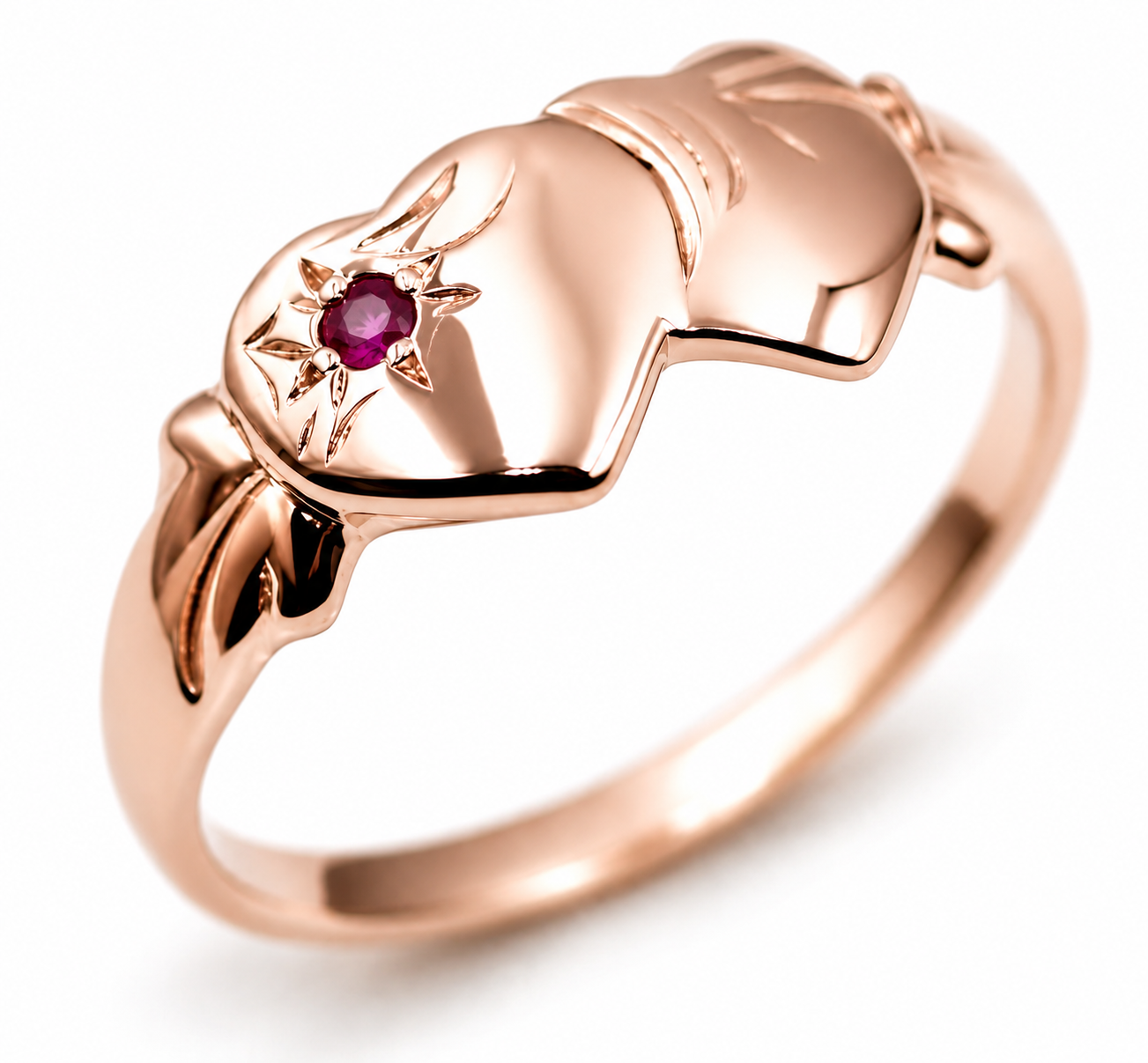 Genuine 9ct 9K 375 Yellow, Rose or White Gold 375 Pink Sapphire (Birthstone Of September) Double Heart Signet Ring