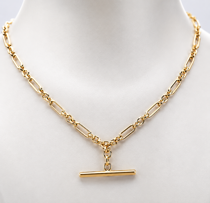 Genuine Solid 45cm 9ct 9k 375 Yellow, Rose or White Gold Fancy Link Chain Necklace + T-Bar