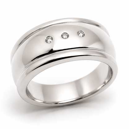 Genuine 9ct 9k 375 Full Solid Yellow, Rose or White Gold Ridged Heavy Dome Diamond Ring -Choose your ring size H to P