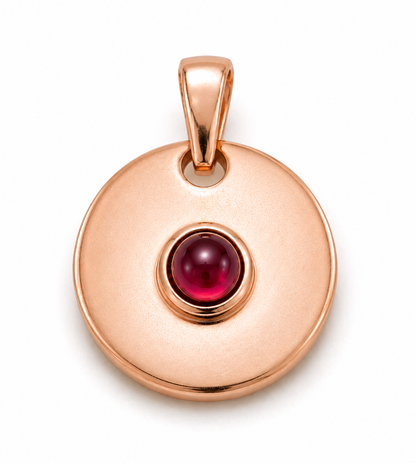 Genuine 9ct 9k 375 Yellow, Rose or White Gold Cabochon 5mm Rhodolite Garnet Disc Round Pendant