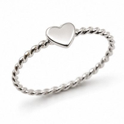 Solid 9ct 9K 375 Yellow, Rose Or White Gold Heart Signet Ring Twisted Band - Choose your ring size from H to P