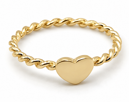Solid 9ct 9K 375 Yellow, Rose Or White Gold Heart Signet Ring Twisted Band - Choose your ring size from H to P