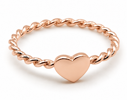 Solid 9ct 9K 375 Yellow, Rose Or White Gold Heart Signet Ring Twisted Band - Choose your ring size from H to P