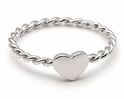 Solid 9ct 9K 375 Yellow, Rose Or White Gold Heart Signet Ring Twisted Band - Choose your ring size from H to P
