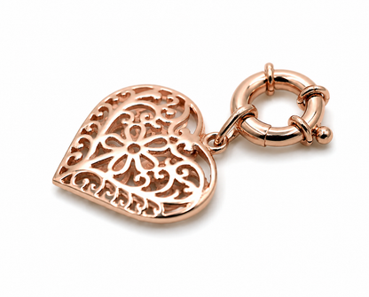 Kaedesigns Genuine 9ct 9k 375 Large Yellow, Rose or White Gold Filigree Flower Double Sided Heart Pendant + Bolt Ring