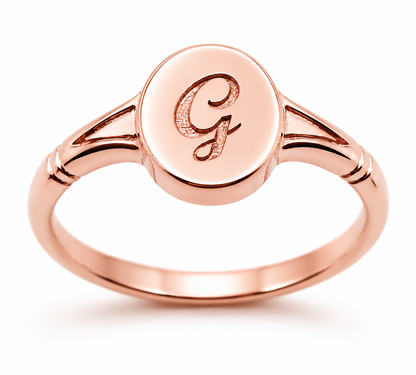 Genuine Full Solid 9ct 9k 375 Yellow, Rose or White Gold Oval Signet Ring Engraved With One Initial - Choose your size (sizes H to T)