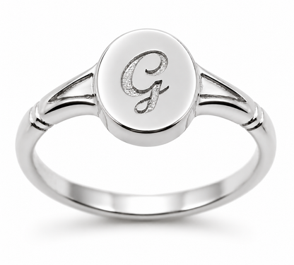 Genuine Full Solid 9ct 9k 375 Yellow, Rose or White Gold Oval Signet Ring Engraved With One Initial - Choose your size (sizes H to T)