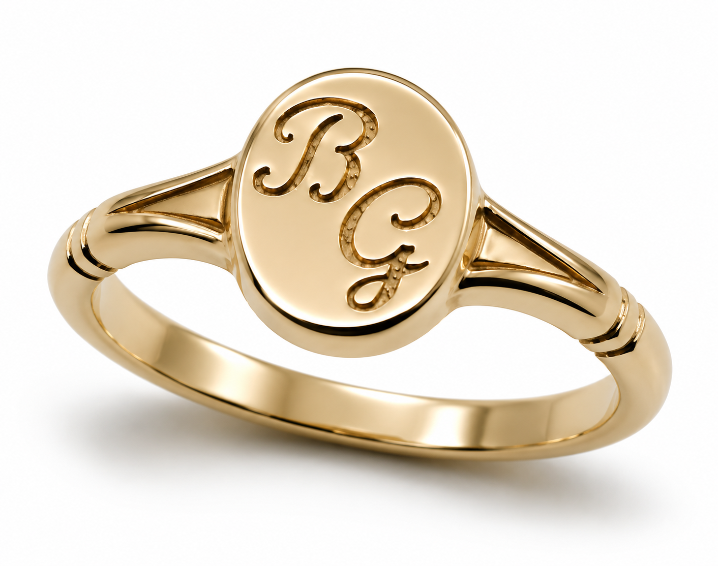 Genuine Full Solid 9ct 9k 375 Yellow, Rose or White Gold Oval Signet Ring Engraved With Two Initials - Choose your size H to P