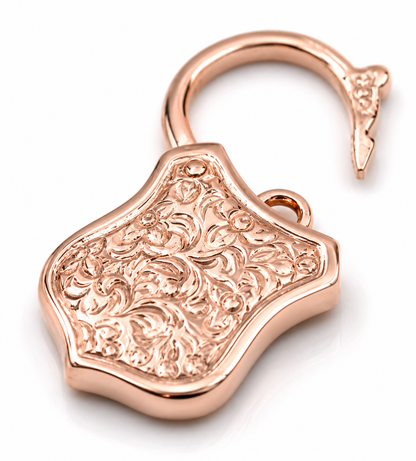Genuine 9k 9ct 15mm x 24mm Yellow, Rose and White Gold Filigree Heart Pendant / Padlock
