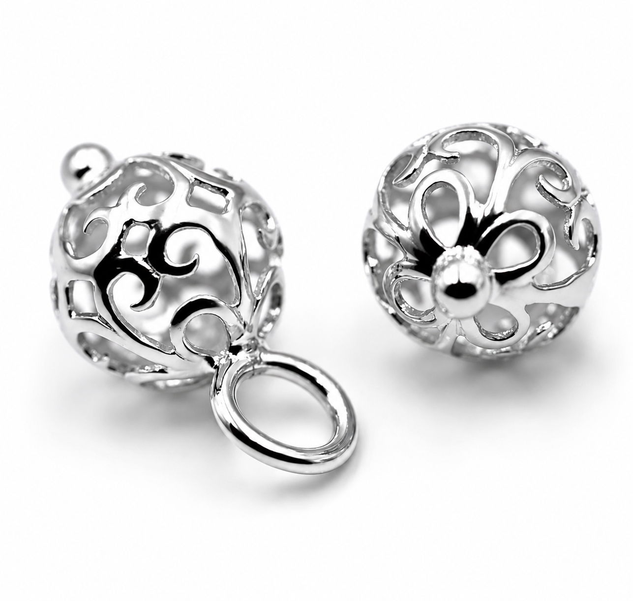 Genuine 9k 9ct 375 Yellow, Rose or White Gold 10mm Filigree Flower Balls Charm Earrings