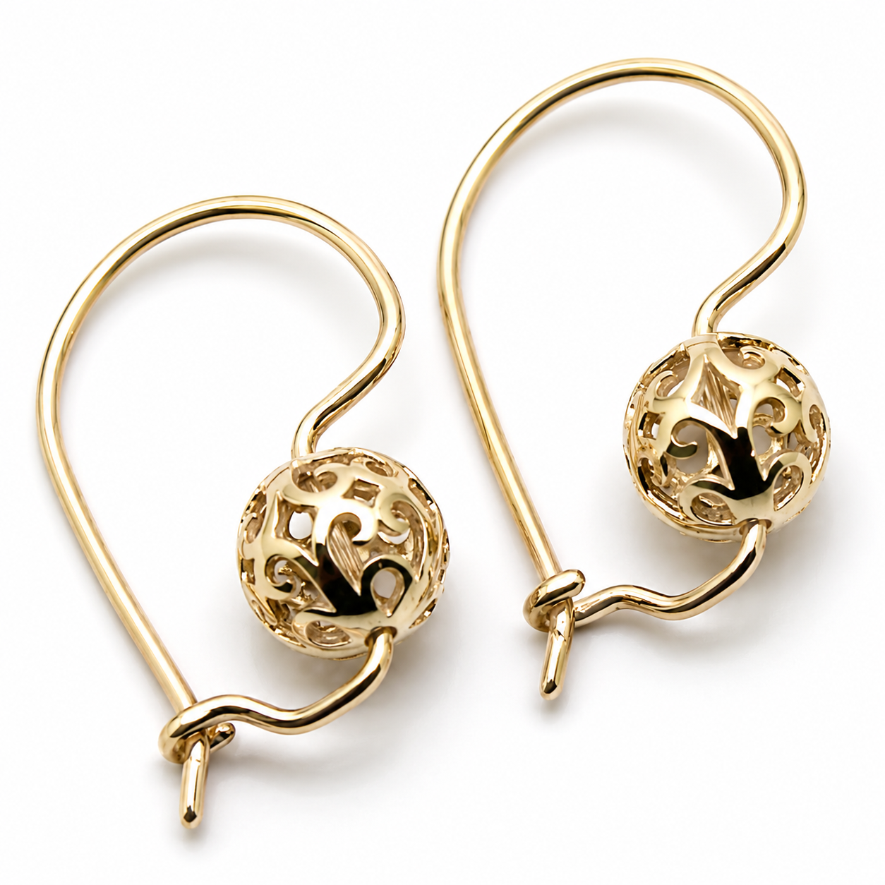 Genuine 9k 9ct 375 Yellow, Rose and White Gold 8mm Ball Filigree Earrings