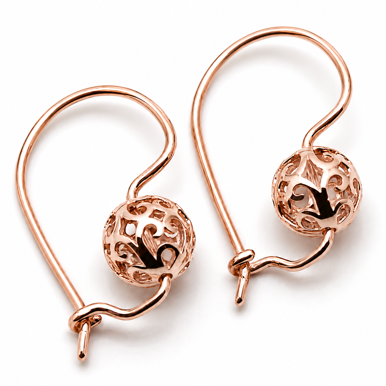 Genuine 9k 9ct 375 Yellow, Rose and White Gold 8mm Ball Filigree Earrings
