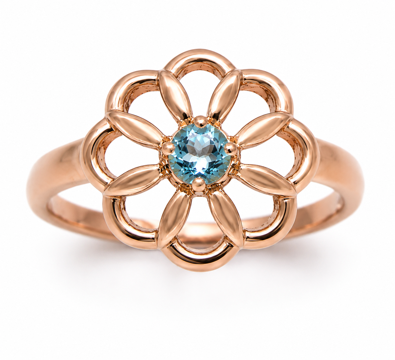 Genuine 9ct 9K 375 Yellow, Rose or White Gold Blue Topaz November Stone Flower Ring - Choose your ring size from H to P