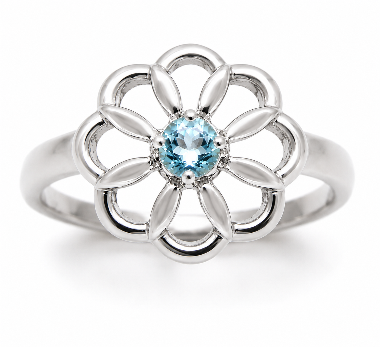 Genuine 9ct 9K 375 Yellow, Rose or White Gold Blue Topaz November Stone Flower Ring - Choose your ring size from H to P