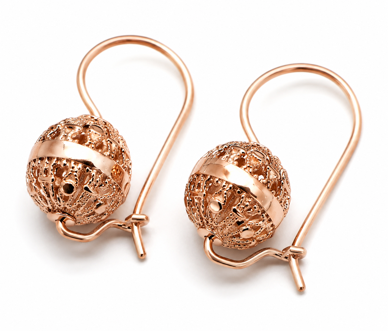 Genuine 9ct 9kt 375 Yellow, Rose or White Gold 12mm Euro Ball Drop Filigree Earrings
