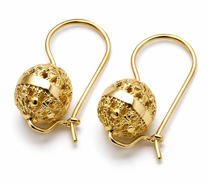 Genuine 9ct 9kt 375 Yellow, Rose or White Gold 12mm Euro Ball Drop Filigree Earrings