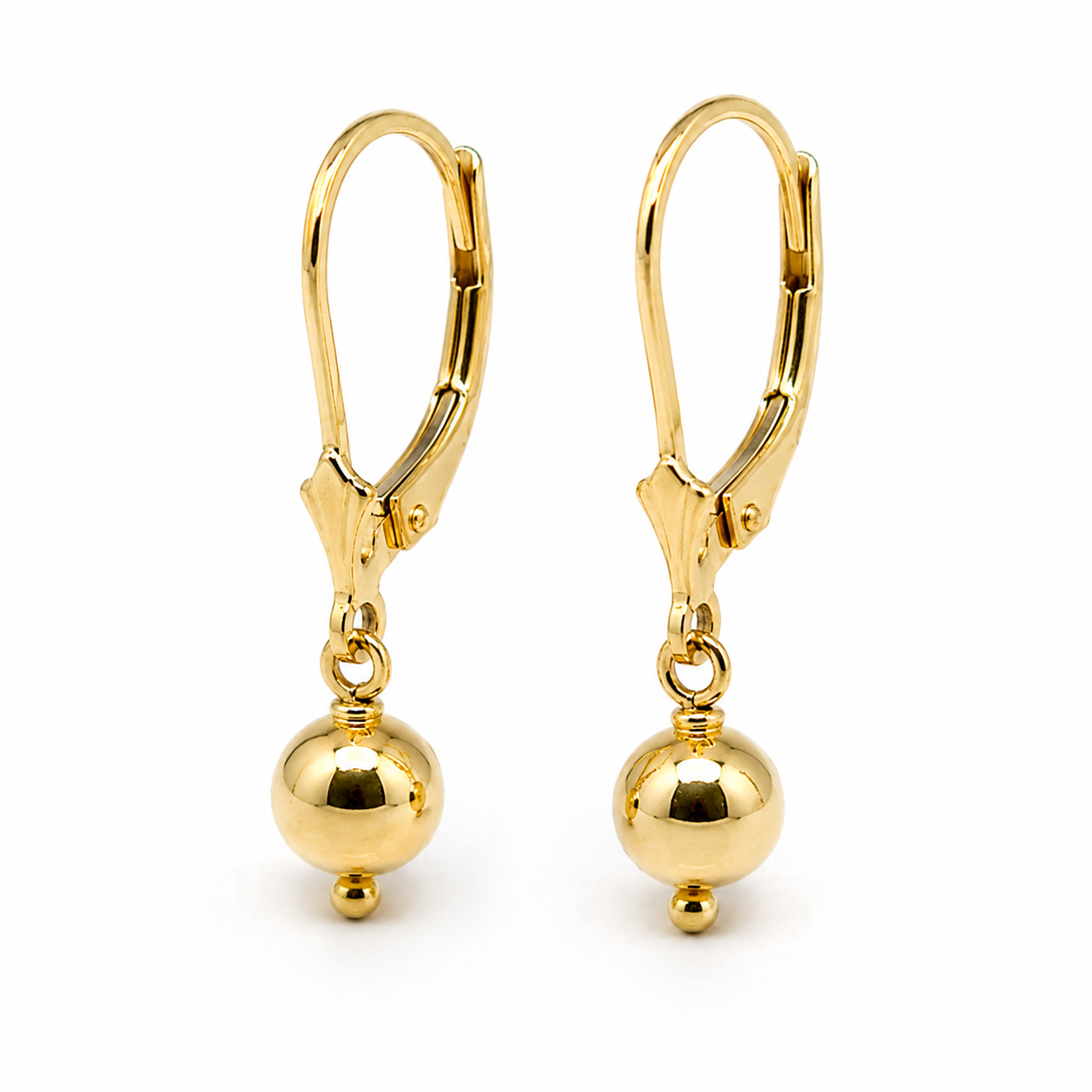 Kaedesigns Genuine 9ct 9k 375 Yellow, Rose or White Gold 6mm Continental Hook Ball Earrings