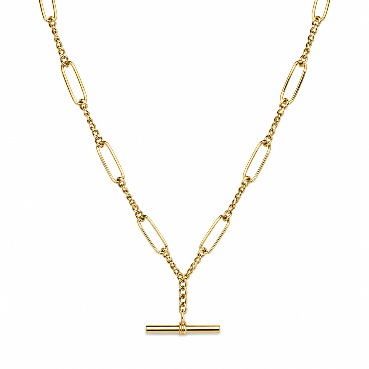 Genuine Handmade PaperClip 9ct 9k 375 Yellow, Rose or White Gold Paper Clip Chain Necklace with T-Bar