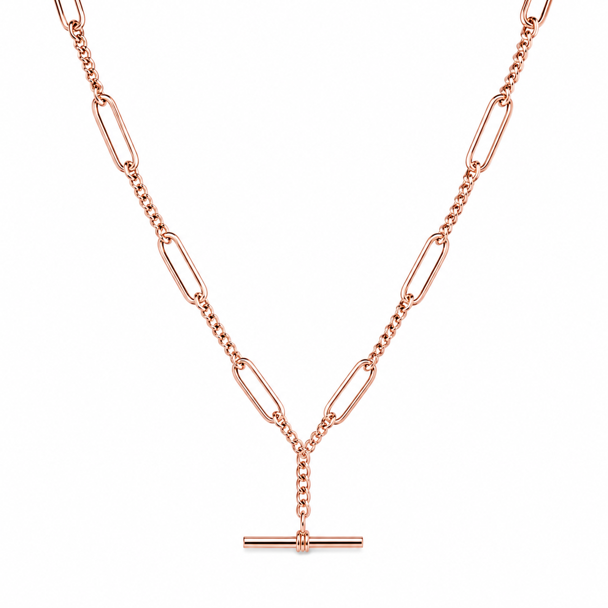 Genuine Handmade PaperClip 9ct 9k 375 Yellow, Rose or White Gold Paper Clip Chain Necklace with T-Bar