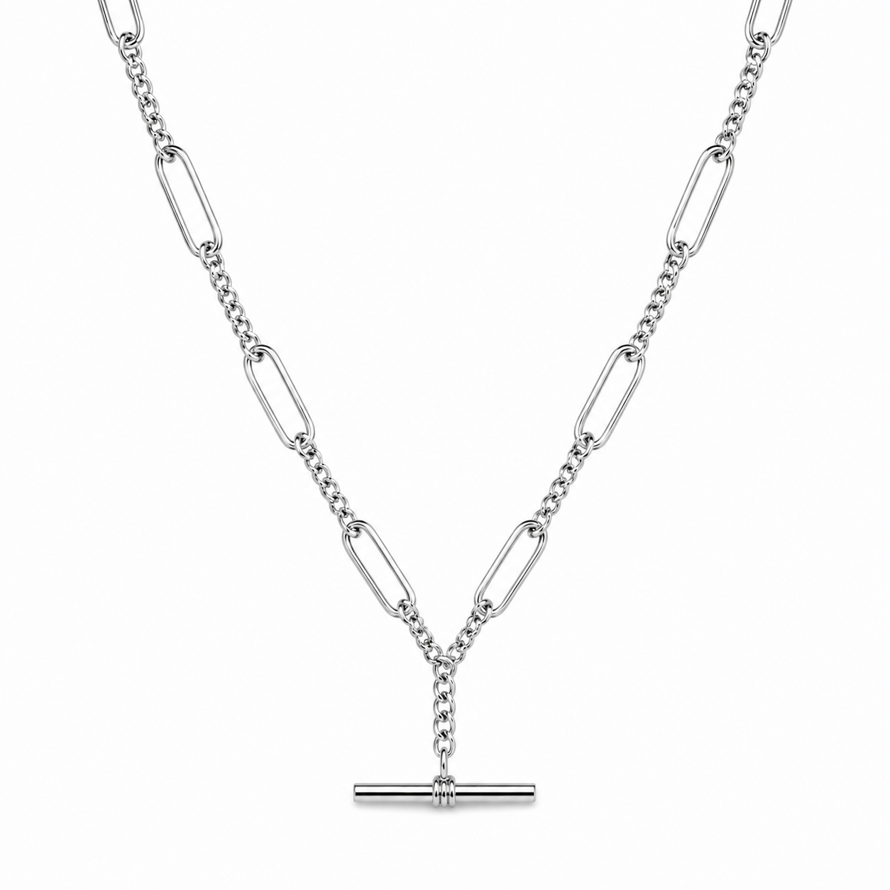 Genuine Handmade PaperClip 9ct 9k 375 Yellow, Rose or White Gold Paper Clip Chain Necklace with T-Bar