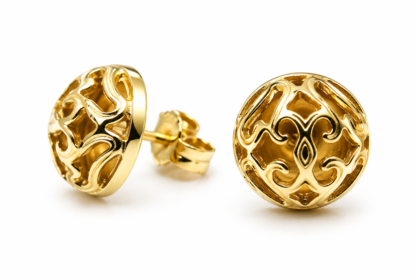 Genuine 9ct 9k 375 Solid Yellow, Rose or White Gold Half Ball 12mm Stud Filigree Earrings