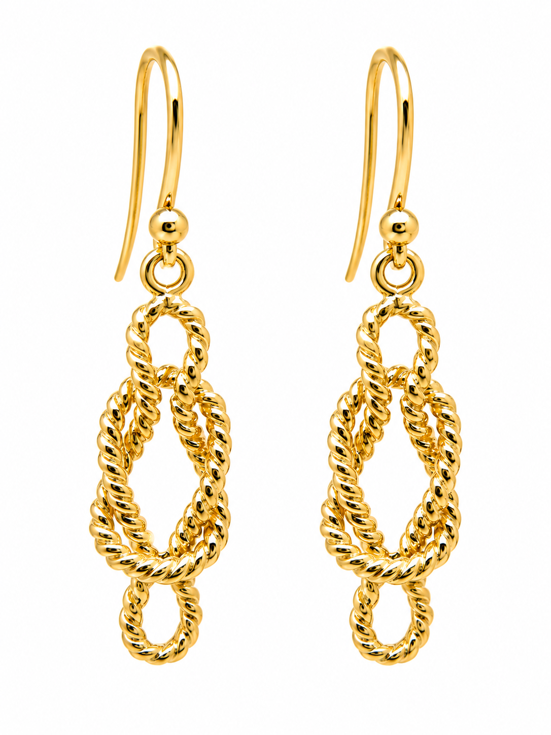 Genuine New 9ct Yellow, Rose or White Gold Swirl Knot Hook Earrings